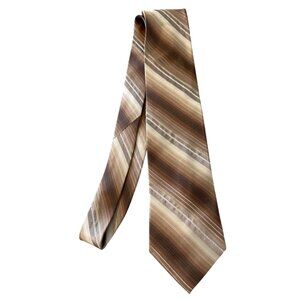 Brown Striped 100% Silk Neck Tie With Green Plaid Accent Business Professional